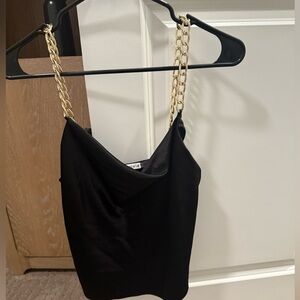 Alice + Olivia Black Camisole with Gold Chain Straps